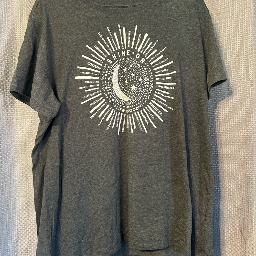 Gray Graphic Life is Good T-Shirt with Shine On Design. New with tags.